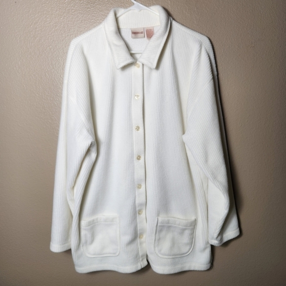 Crossroads Vintage Cream Heavy Fleece Button Front Shirt Jacket Shacket-Size XL - Picture 1 of 6